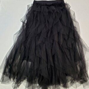 ELINGS Ruffle TULLE Maxi SKIRT Black HOLIDAY Long M/L